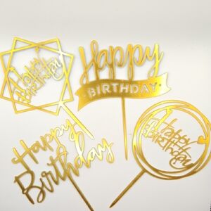 Gold Happy Birthday Cake Toppers